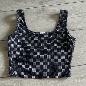 Dressed in LALA Black Checkered Ribbed Cropped Tank